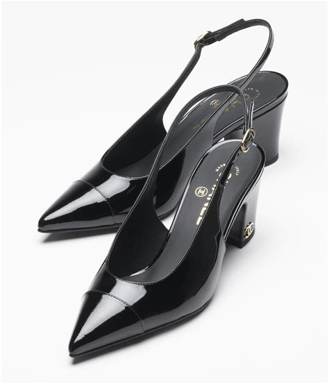 chanel black cap-toe slingbacks|chanel kitten heel pumps.